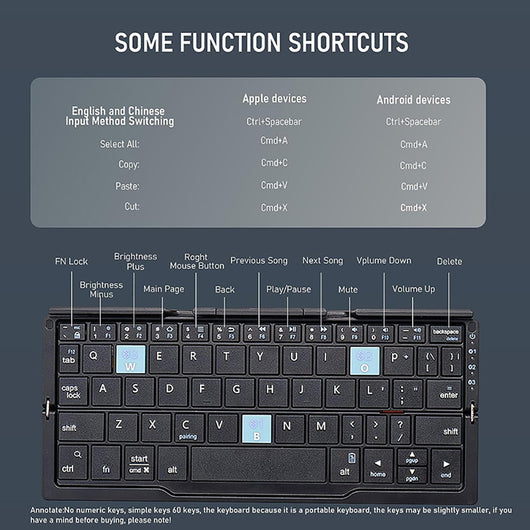 JOMAA Mini Teclado Bluetooth Plegable Teléfono móvil inalámbrico Tableta Teclado y ratón recargables universales
